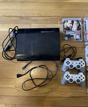 Sony Playstation 3 250gb Black Console With 2 Controllers + Games