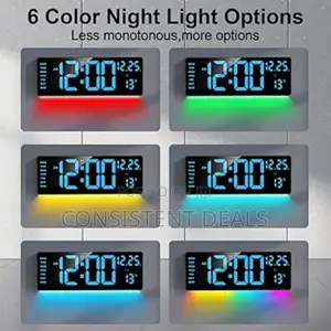 Digital Clock Large Display With Remote Control, 6-color Night Light