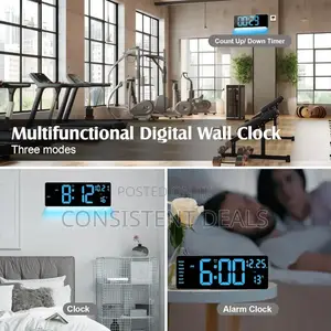 Digital Clock Large Display With Remote Control, 6-color Night Light