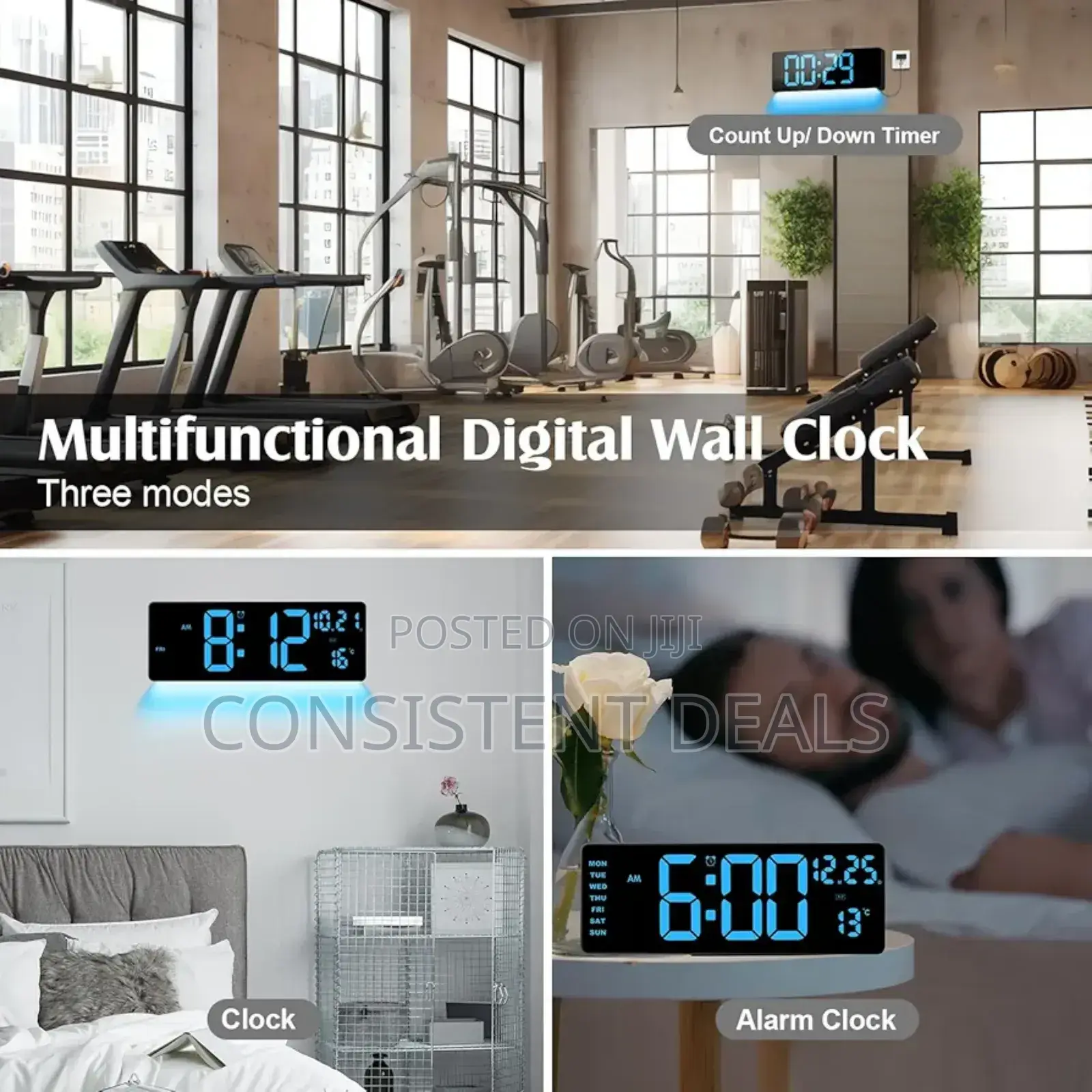 Digital Clock Large Display With Remote Control, 6-color Night Light