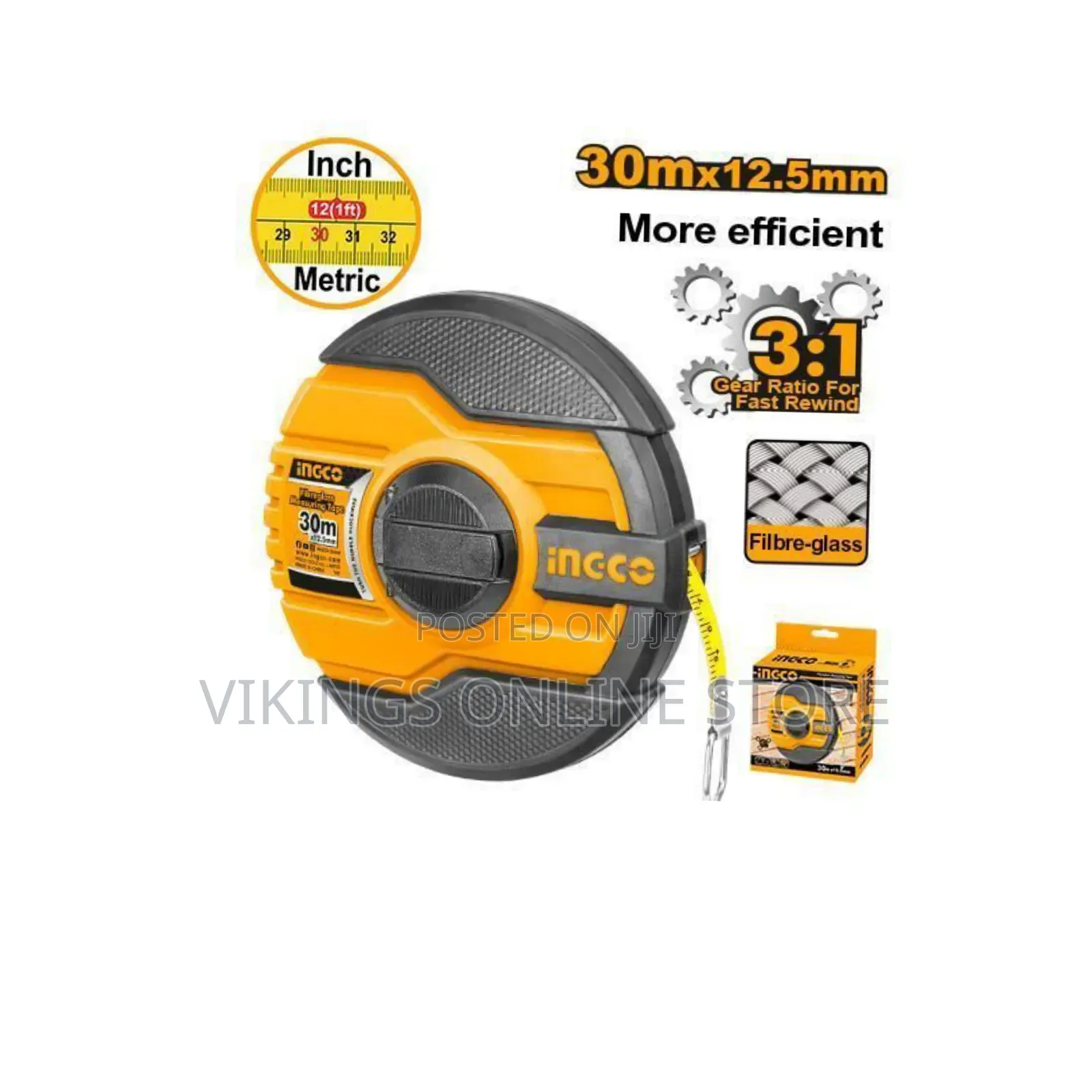 Ingco Fibreglass Measuring Tape - Orange