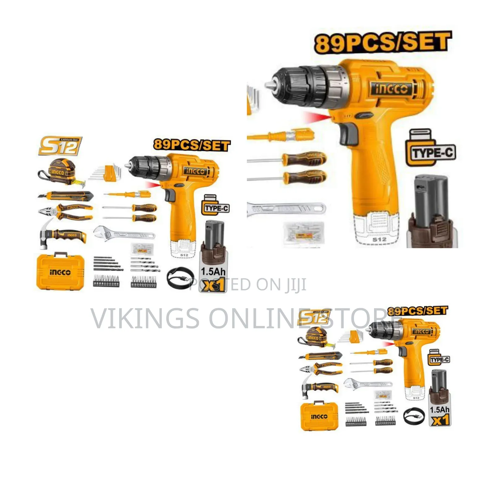 Ingco 12v Cordless Drill With 89-Piece Tool Bag (Hkthp10891)