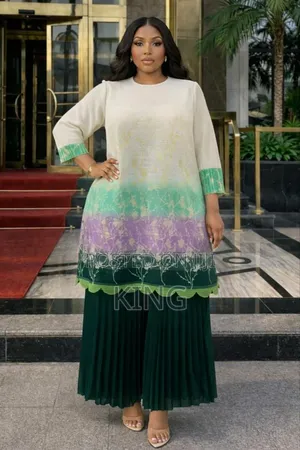 Women's Matching Print Miyaki Pleated Two-Piece Long Set
