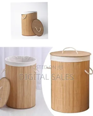 Natural Bamboo Laundry Hamper / Storage Basket With Lid - Multicolor