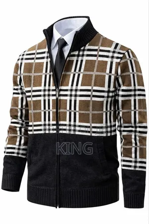 Men's Plaid Zip Knitted Cardigan Sweater.
