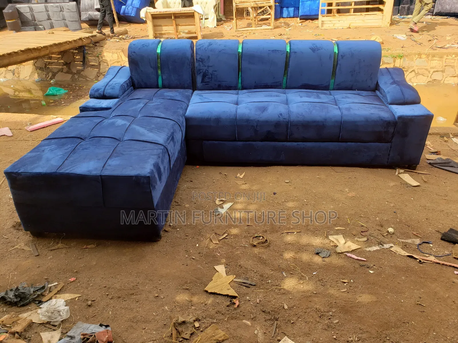 High Quality Navy Blue Sofa Set Velvet Material Ready for Sale