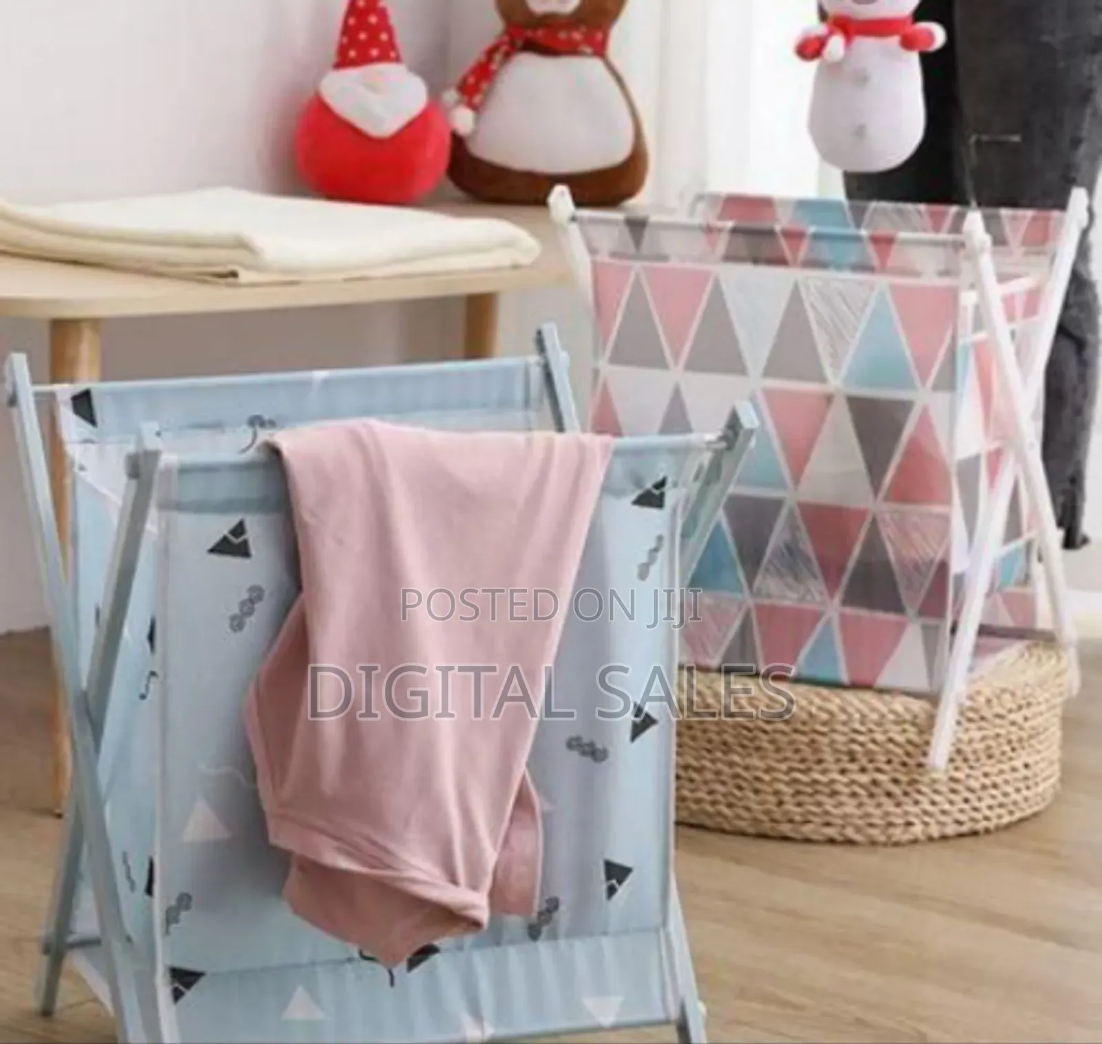 Foldable Laundry Hamper / Storage Basket With Geometric Pattern .