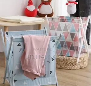 Foldable Laundry Hamper / Storage Basket With Geometric Pattern .