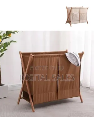 Modern Double Laundry Hamper With X-frame Wooden Stand