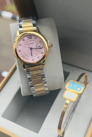 Pink Face Womens Original Cartier Wrist Time Piece Gift Box Bracelet