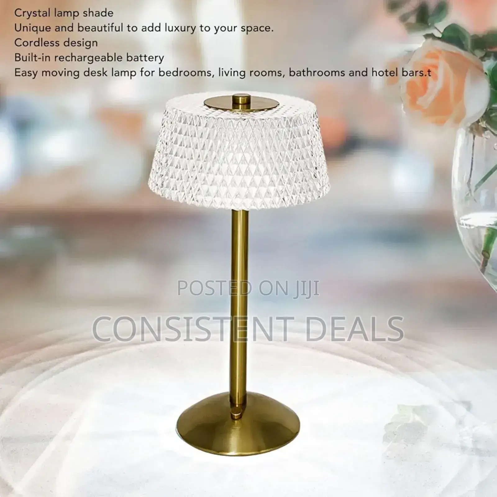 Dimmable Crystal Bedside Lamp, Three Light Colors