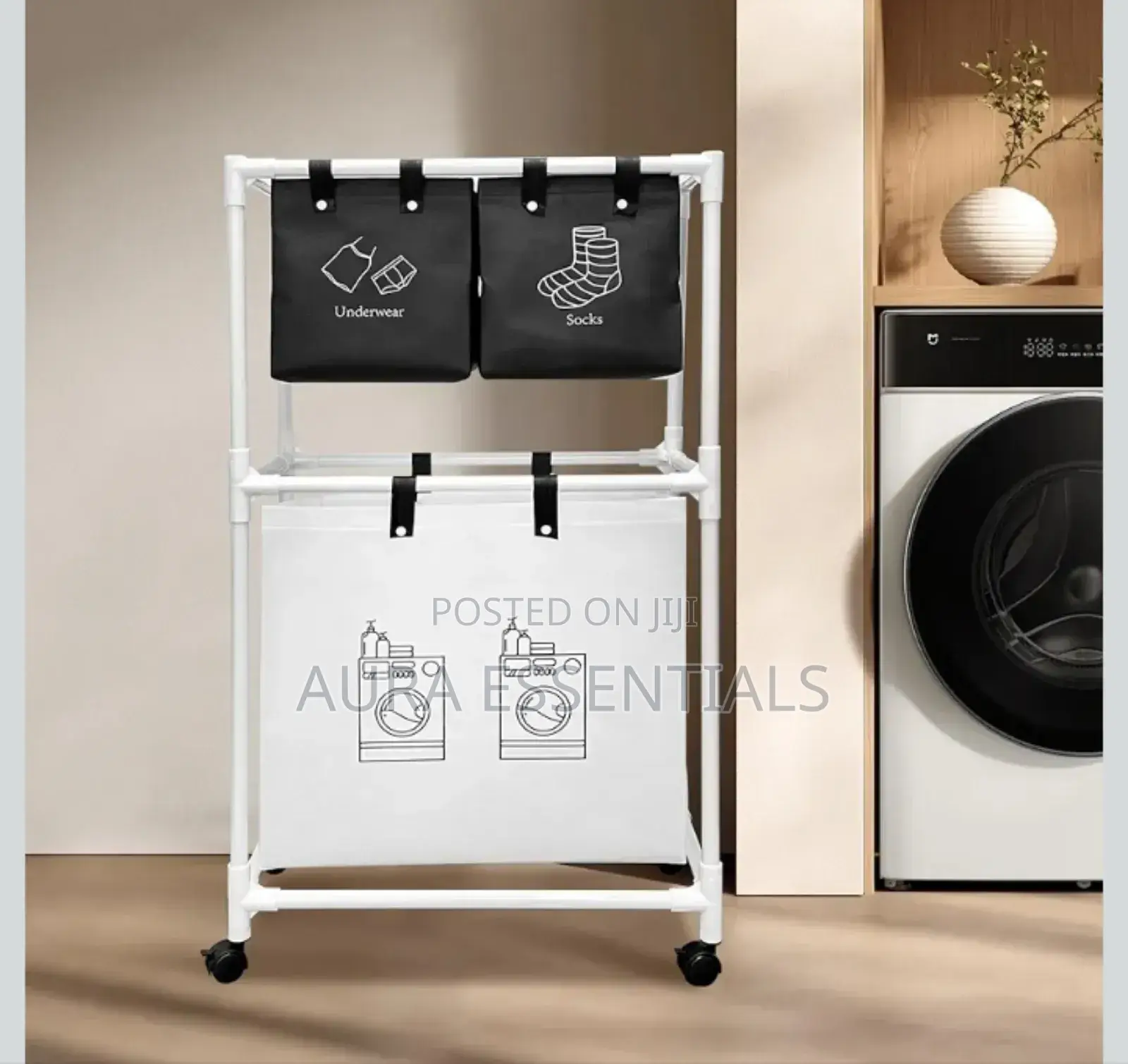 Multi-Functional 3-Tier Rolling Laundry Sorter With Shelves