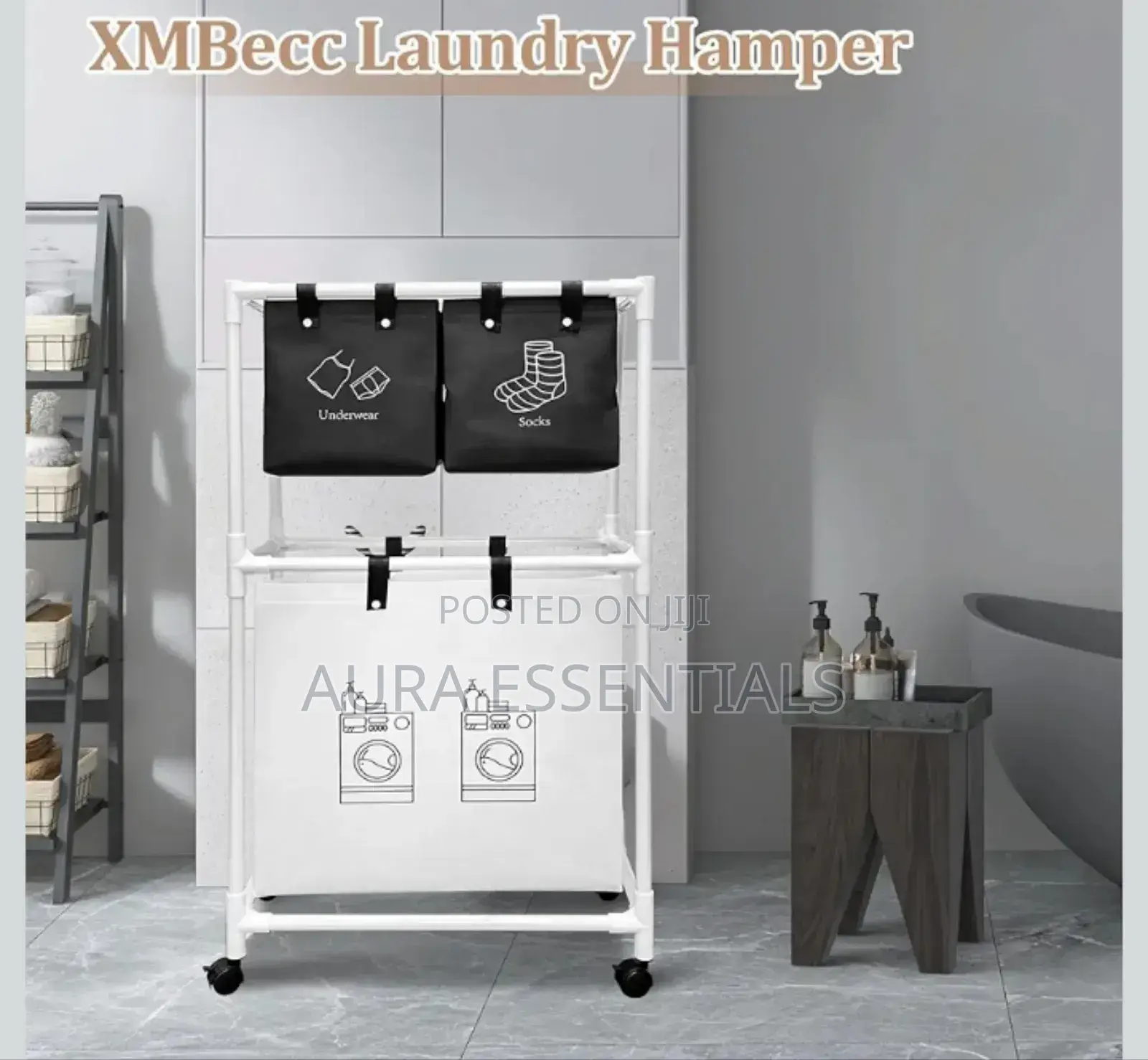 Multi-Functional 3-Tier Rolling Laundry Sorter With Shelves