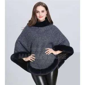 Women's Designer Shawl Poncho Cardigan Sweater - Charcoal Grey