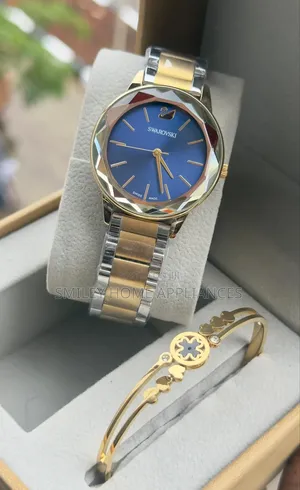 Women's Swarovski Original Blue Face Wrist Time Piece With Bracelet