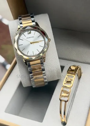 White Swarovski Women's Original Wrist Time Piece With Its Bracelet