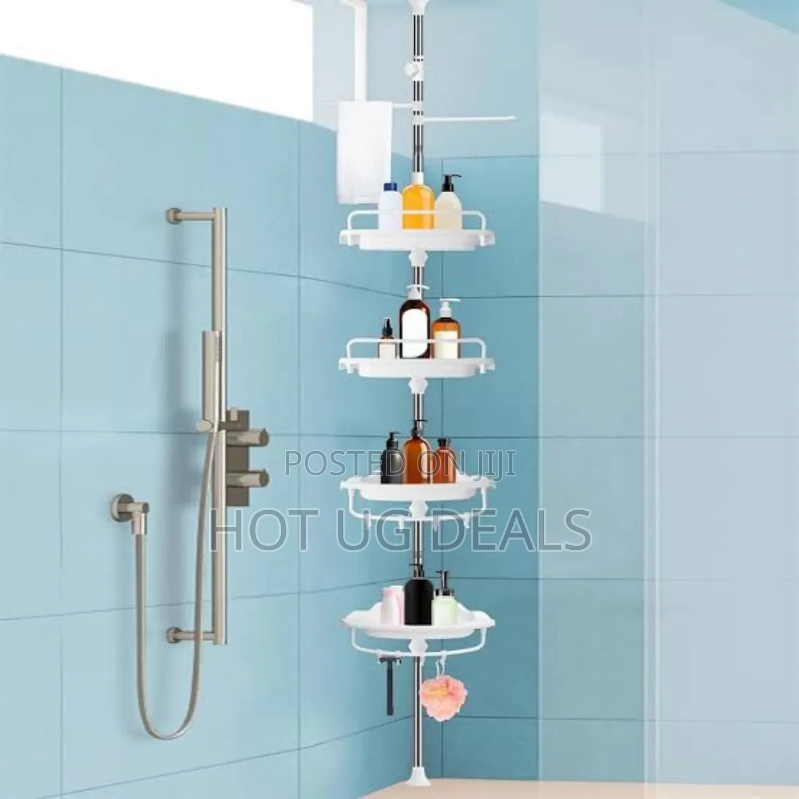 Adjustable Multi Corner Shelf Bathroom Organizer Storage Rack -white.