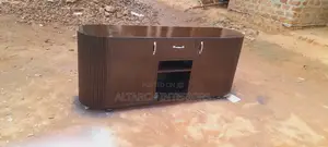 Well Finished Curved Tv Stand in Coffee Brown With 2 Shatters 1drawer