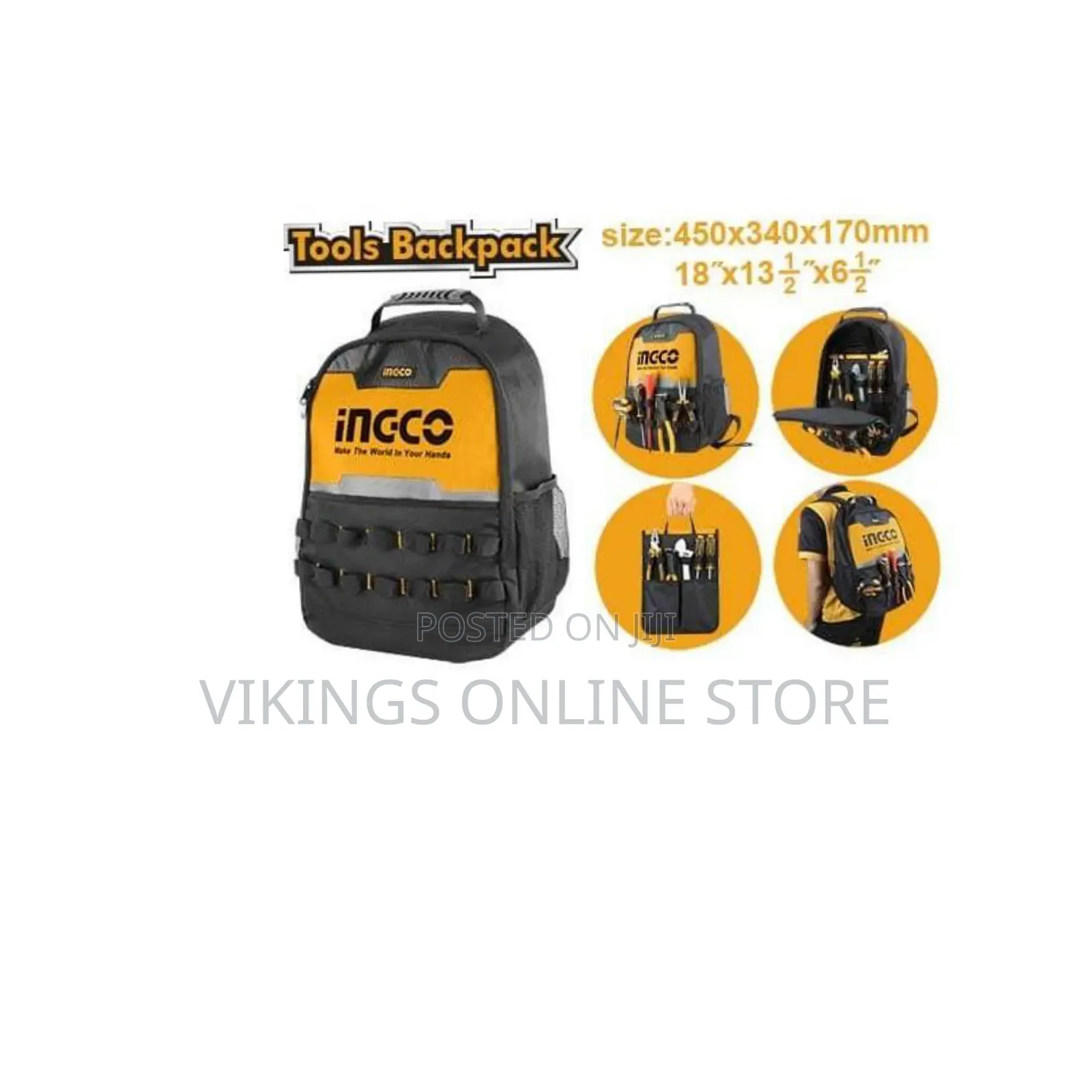 Ingco Tools Backpack 8kg Max Load - Grey / Orange