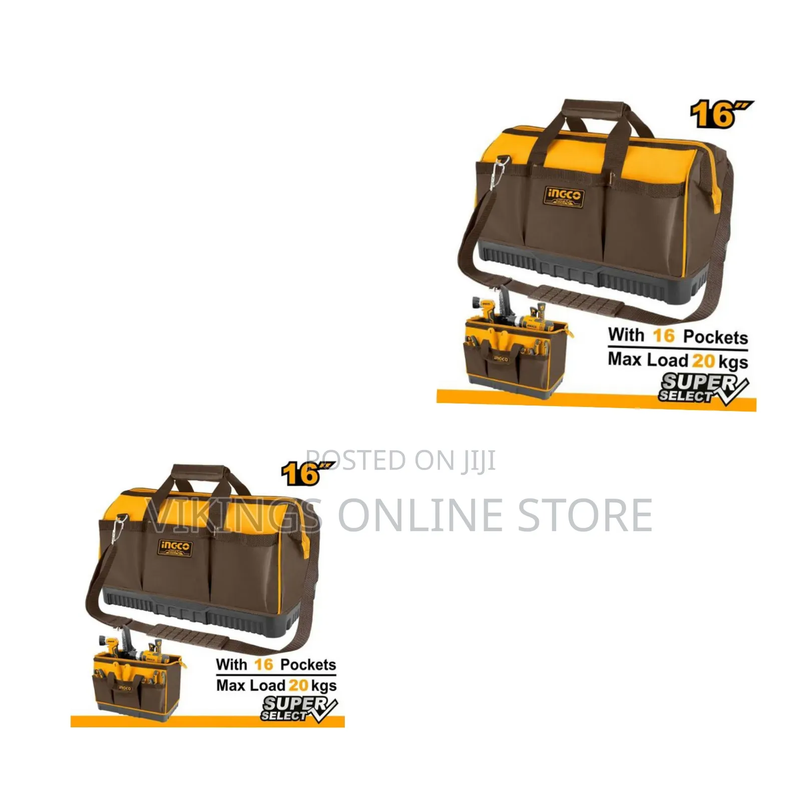 Ingco 16" Inch Tool Bag With 16 Pockets Multi-Functional Hand Tool