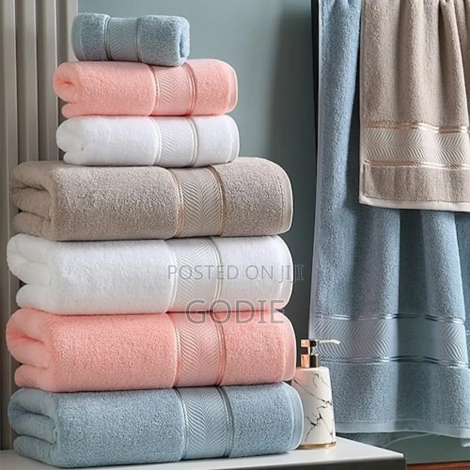 Generic Solid-Color Cotton Bath and Hand Towels.