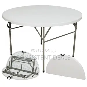 Round Folding Table, 4ft Heavy Duty Hdpe Portable Round Table
