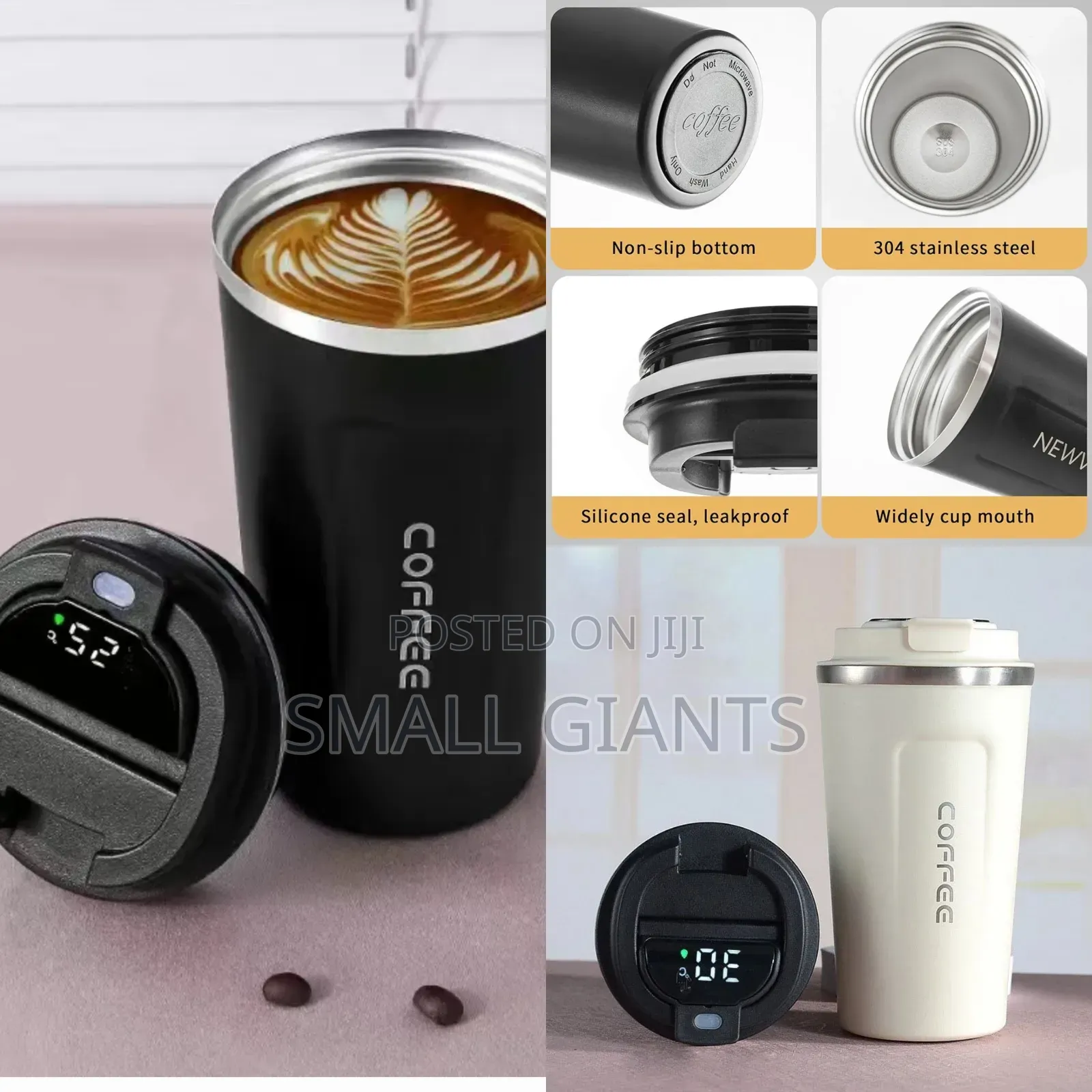 Stainless Steel, Double-Wall Smart Temperature Display Coffee Mug