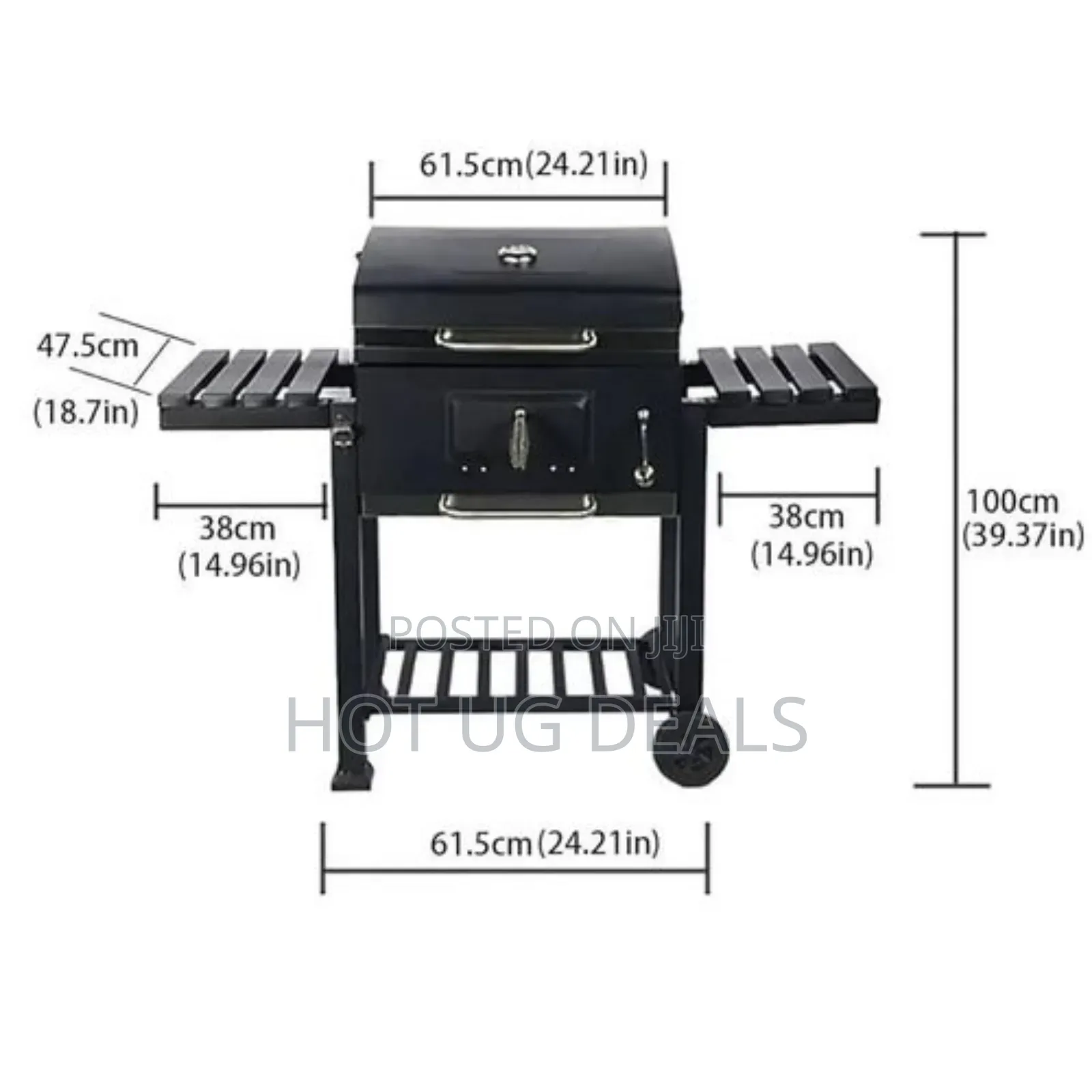Versatile Charcoal Bbq Grill With Collapsible Side Table - Black
