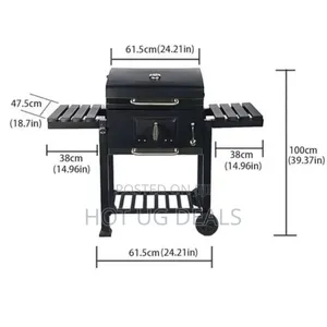 Versatile Charcoal Bbq Grill With Collapsible Side Table - Black