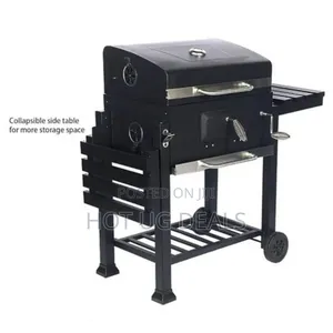 Versatile Charcoal Bbq Grill With Collapsible Side Table - Black