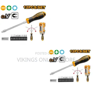 Ingco 12 Pieces Flexible Shaft Screwdriver Set - Multicolour