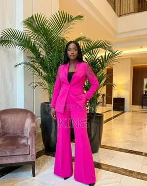 Two-Piece Fashion Suit. Blazer and Wide Leg Pants