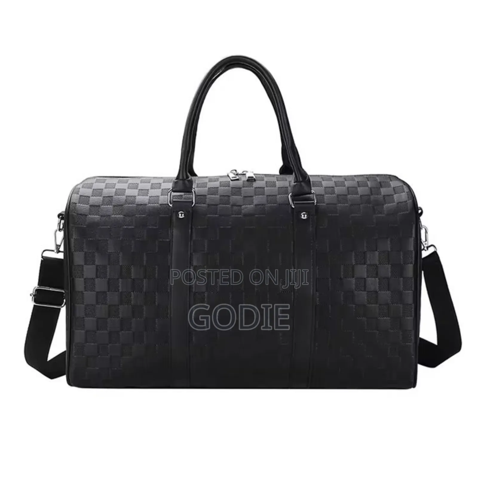 Checkered Pattern Duffel Bag Made of Durable Pu Leather.
