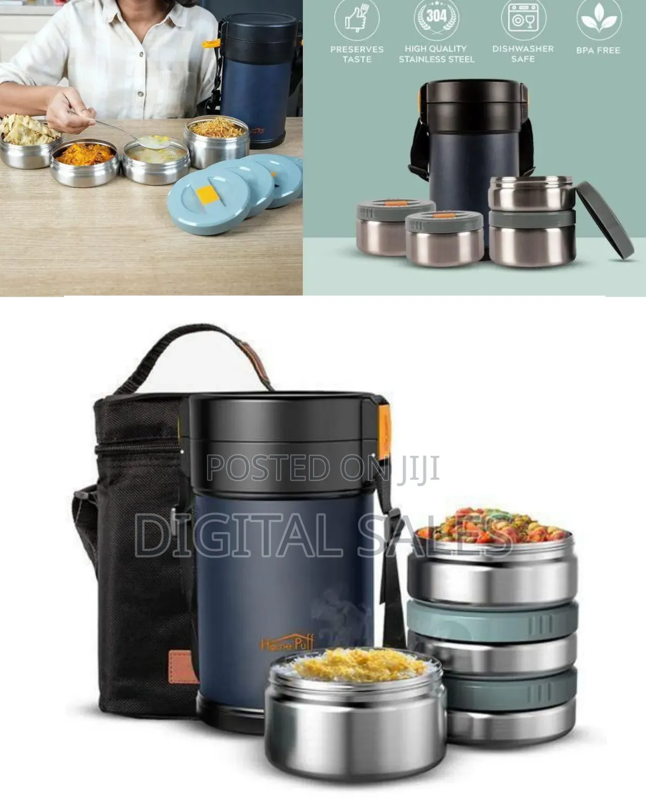 Premium Insulated Stackable Lunch Box Set With Carry Bag