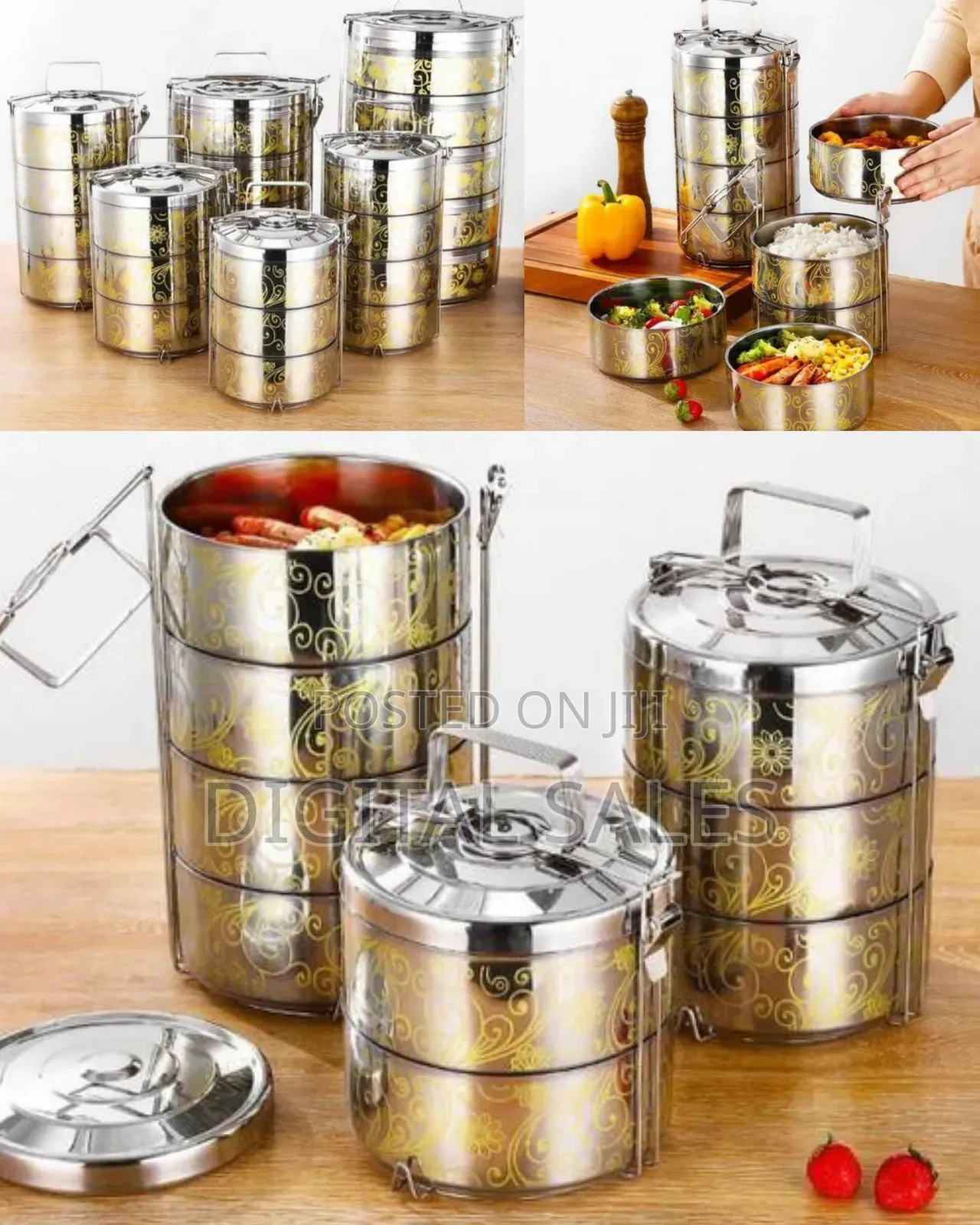Decorative Stainless Steel Tiered Tiffin Lunch Box System