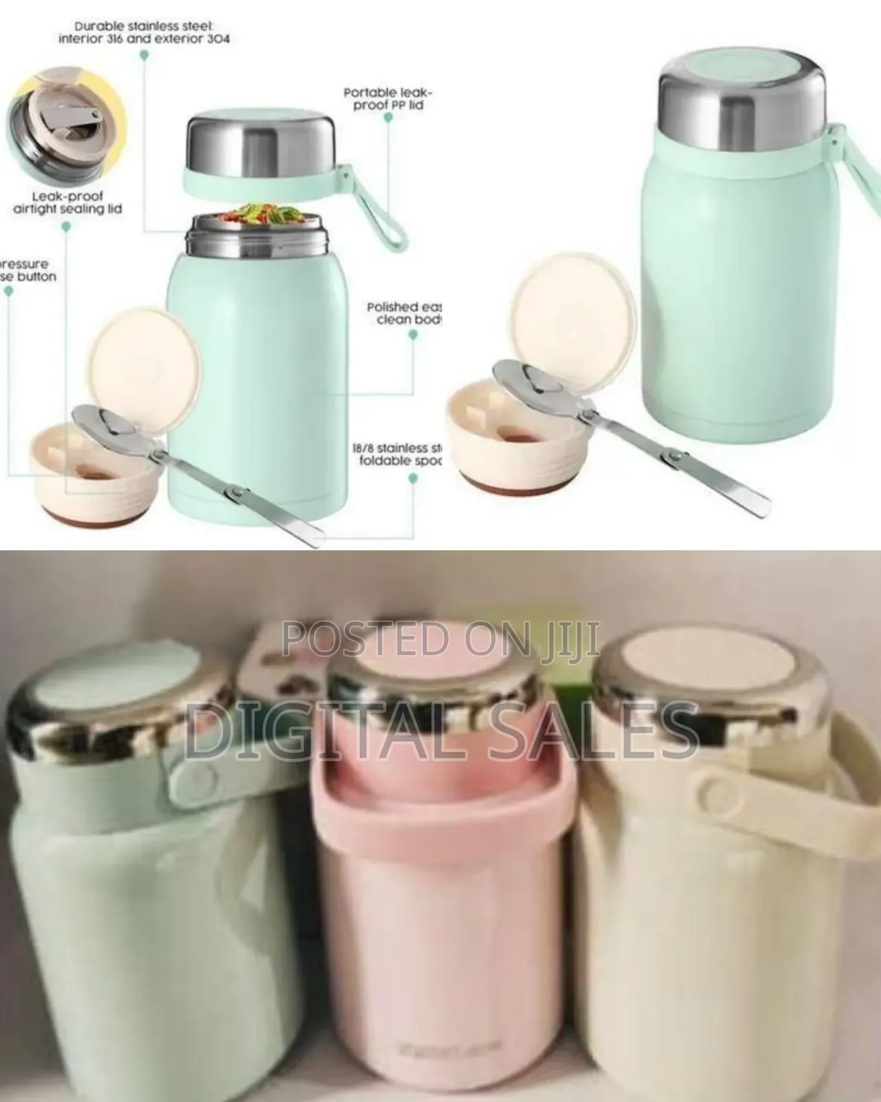 Premium Insulated Stainless Steel Food Jar With Folding Spoon