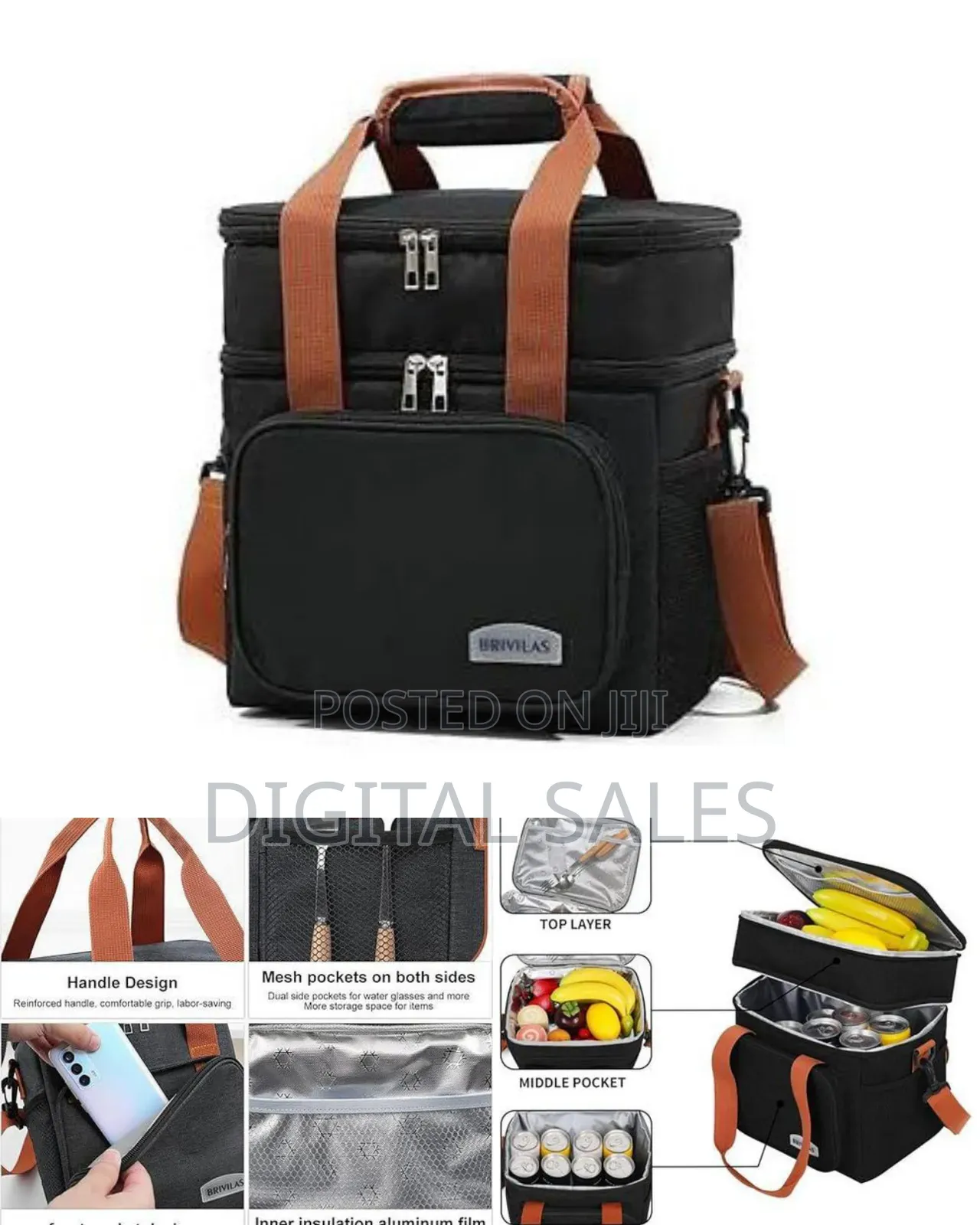 Insulated Dual-Compartment Lunch Cooler Bag With Shoulder Strap