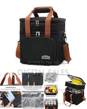 Insulated Dual-Compartment Lunch Cooler Bag With Shoulder Strap