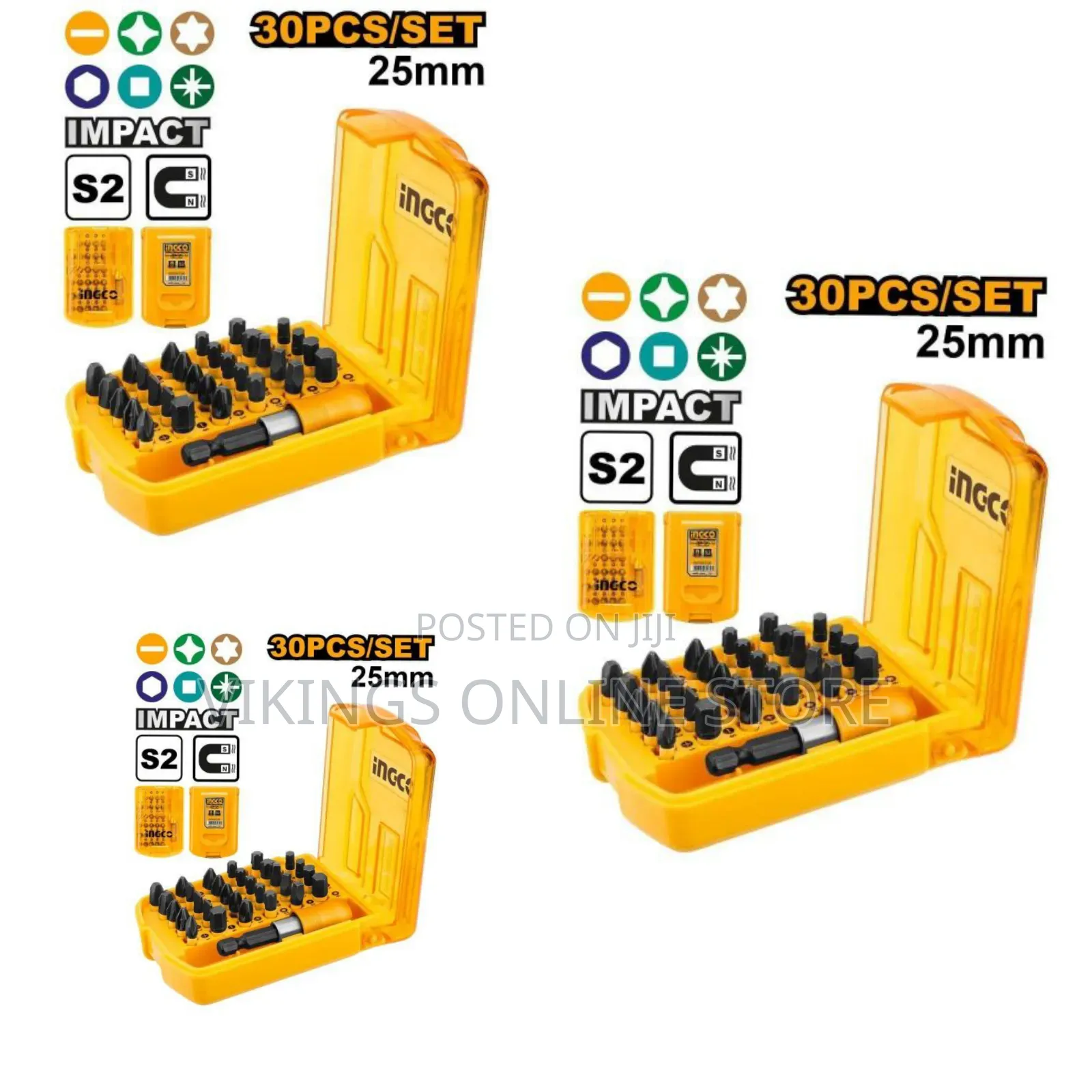 Ingco 30 Pieces 25 Mm Impact Screwdriver Bits Set - Multicolour