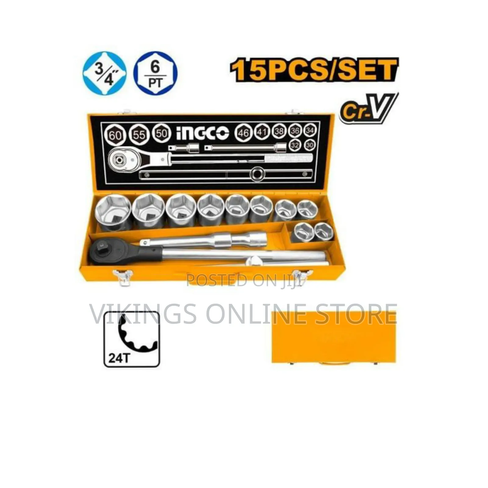 Ingco 15 Piece Socket Set - Orange/Silver