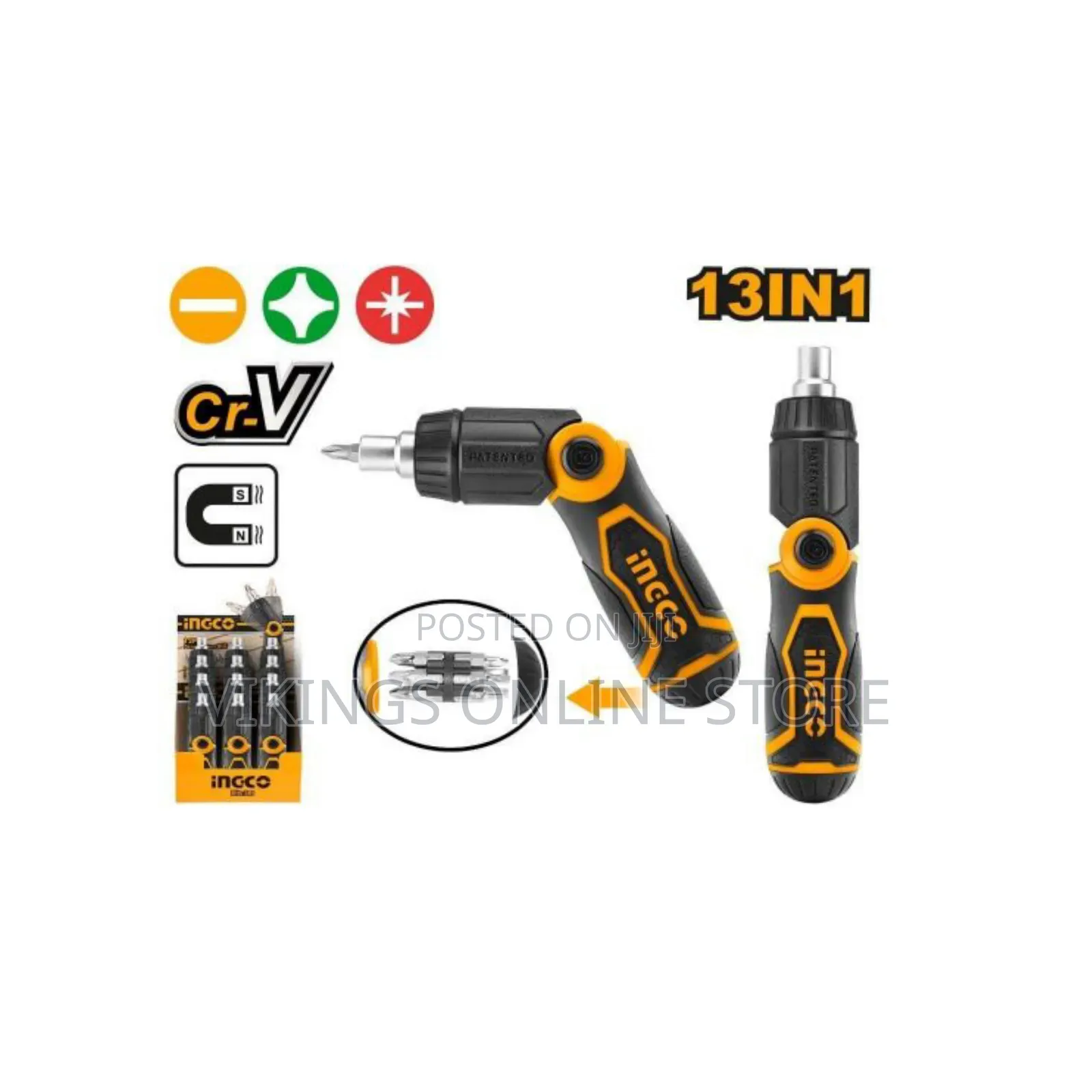 Ingco 13 in 1 Ratchet Screwdriver Set - Black/Orange/Silver