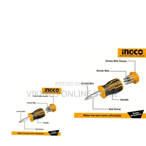 Ingco Akisds1728 8-in-1 Stubby Ratchet Screwdriver Set - Orange