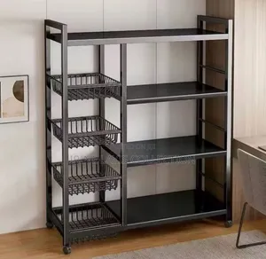 4-tier Metal Kitchen Storage Shelf With Integrated Mesh Baskets
