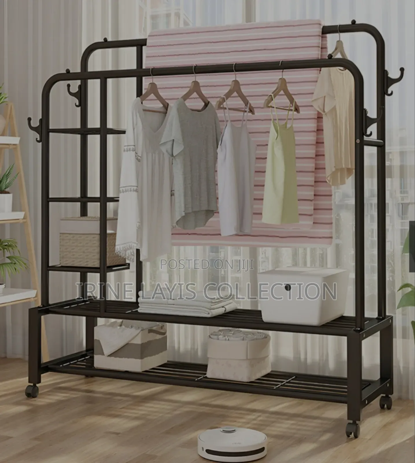 Multifunctional Metal Double Pole Clothes Rack