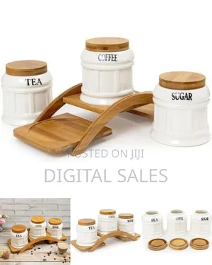 Elegant Ceramic Canister Set With Bamboo Stand