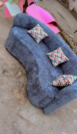 3 Seater Unique Sofa Design in Color Grey and Soft Qutions