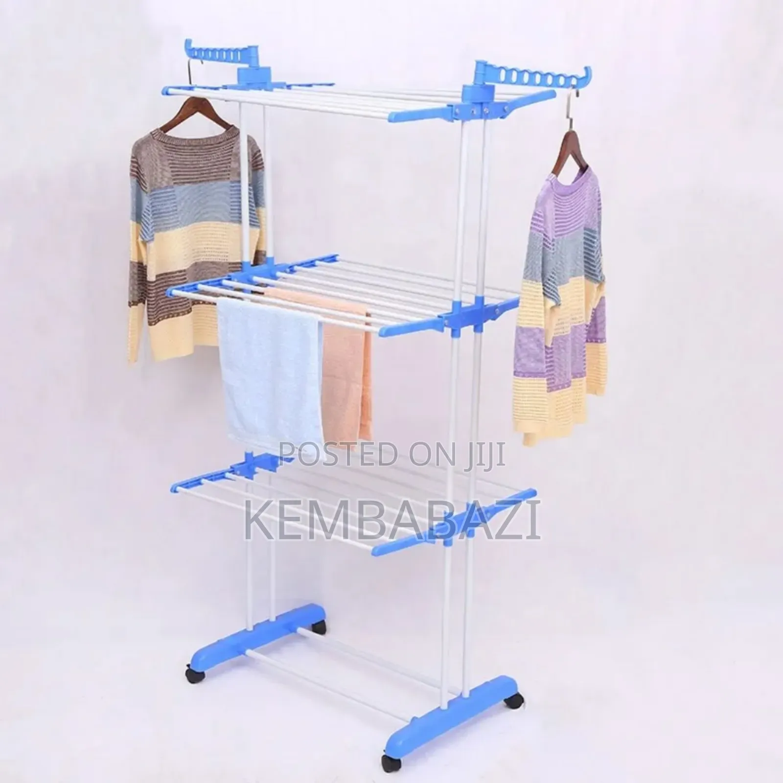 3-Tier Folfable Vertical Clothes Drying Rack on Wheels.