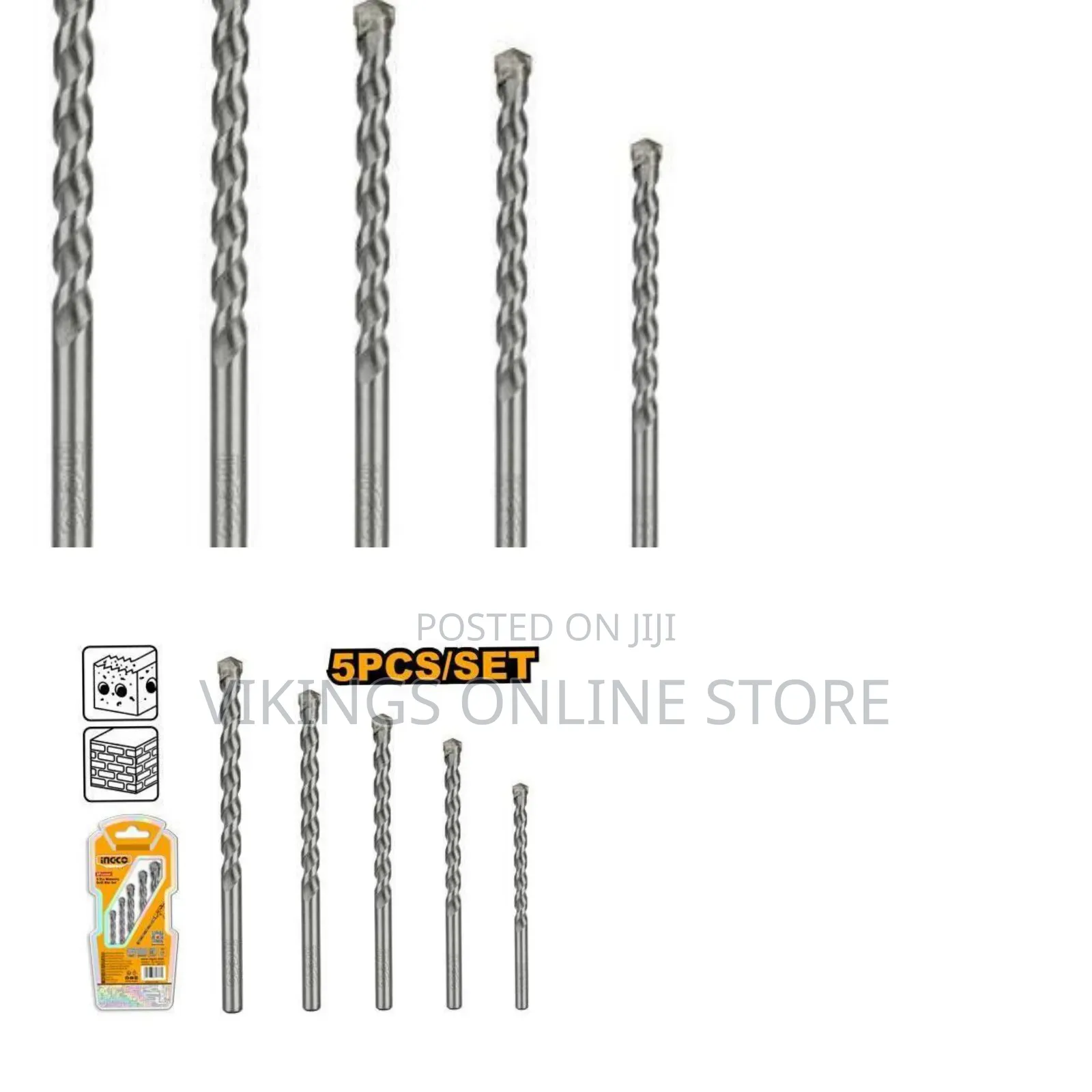 Ingco 5 PCS Masonry Drill Bits Set - Silver