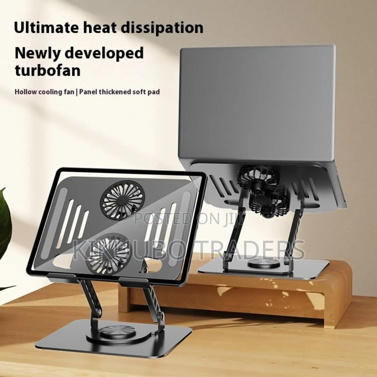 Aluminium Tabletop Laptop Stand With Double Fan 360 Degree