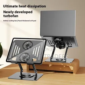 Aluminium Tabletop Laptop Stand With Double Fan 360 Degree
